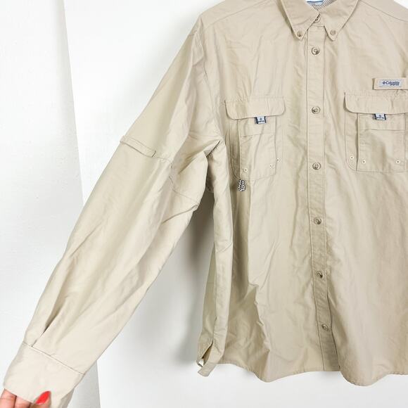 Columbia Mens 3X PFG Fishing Button Down Shirt Beige Nylon - Picture 4 of 9